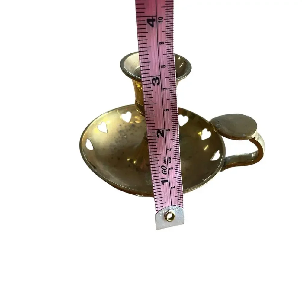 Brass Candlestick Holder Chamber Light Heart Cutouts Small Vintage Unpolished